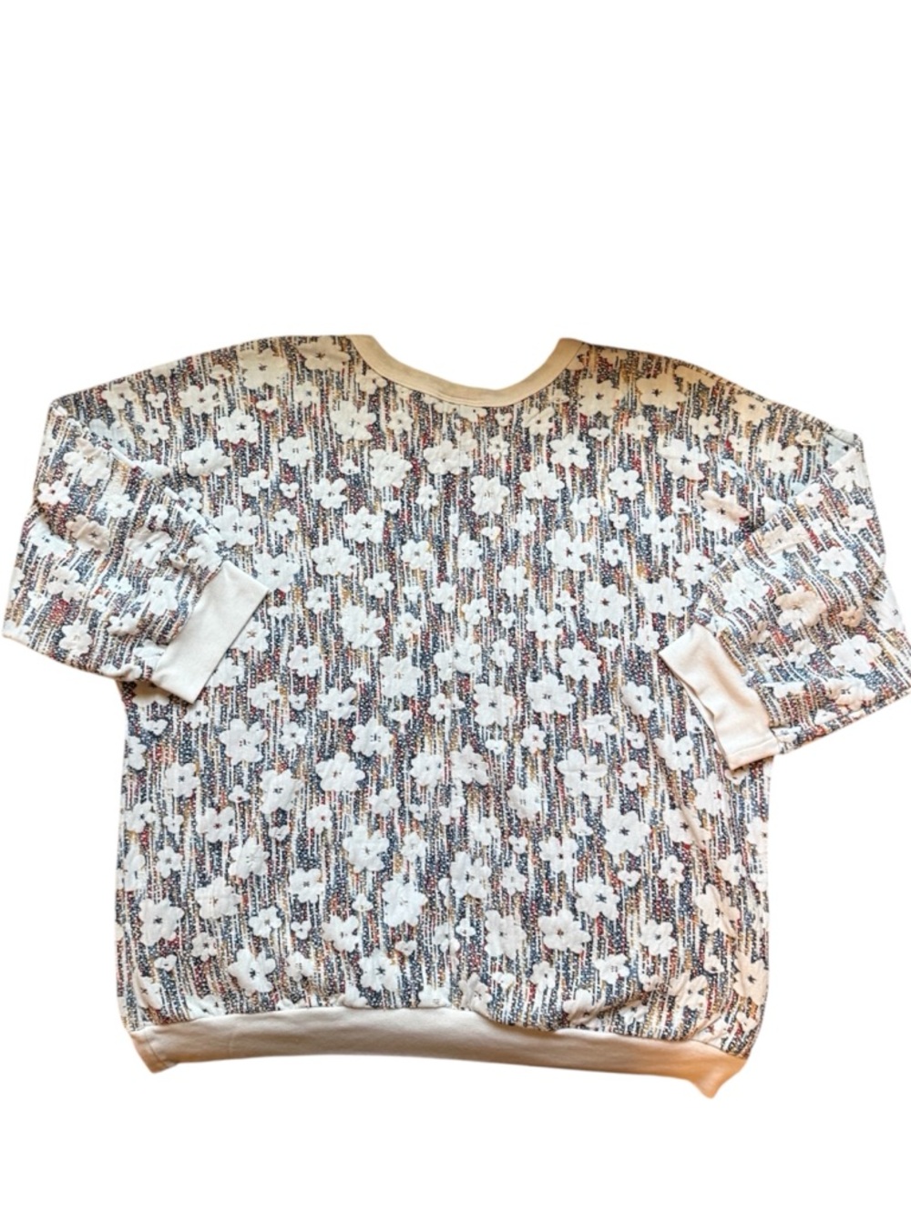 Vintage DonnKenney Floral Knit Crewneck Batwing Shirt w/ Cream Flowers Size L